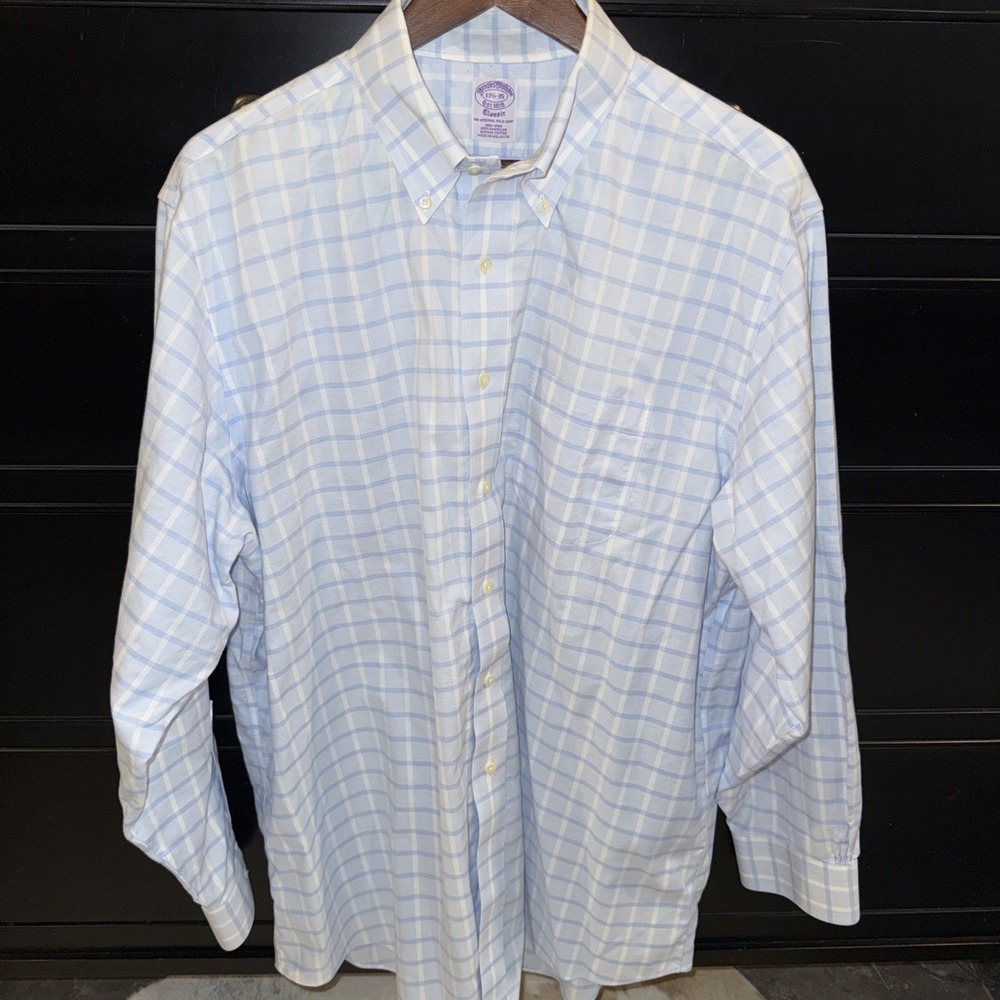 Brooks Brothers Men's Classic Original Polo Shirt‎ Non Iron Blue Plans 17.5/35